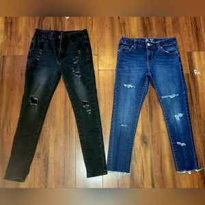 Girl's 2 Pairs Black and Blue Denim Distressed Skinny Jeans Size 9/10